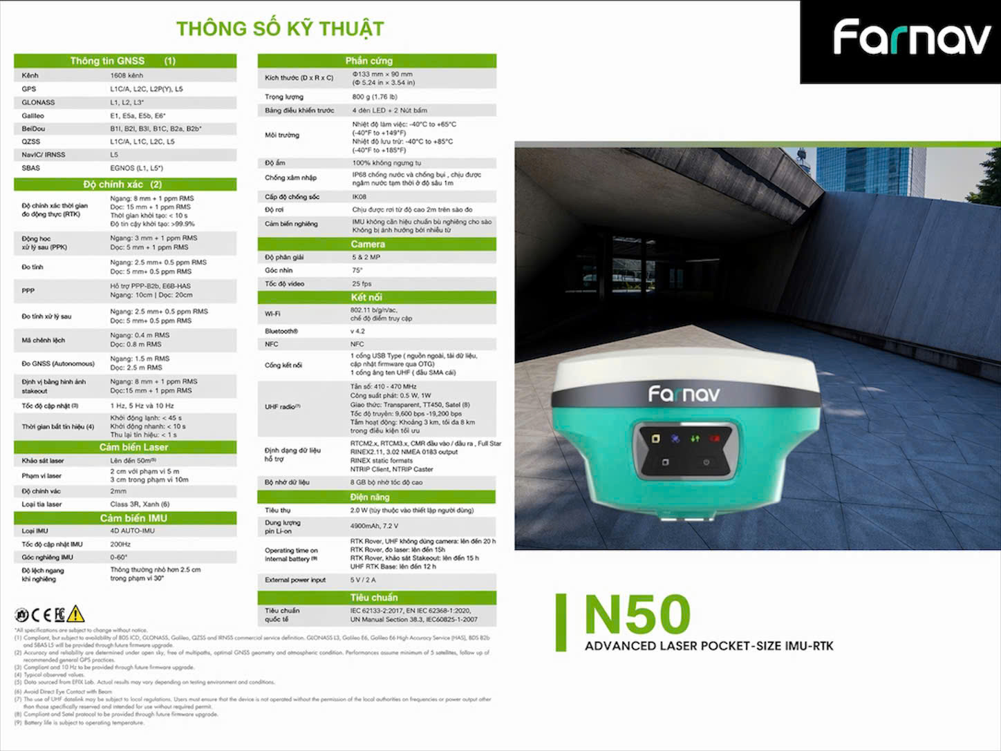 THÔNG SỐ KỸ THUẬT GNSS RTK FARNAV N50